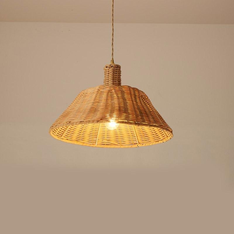 Wide Bell Bamboo Pendant Light Farmhouse Ceiling Lamp