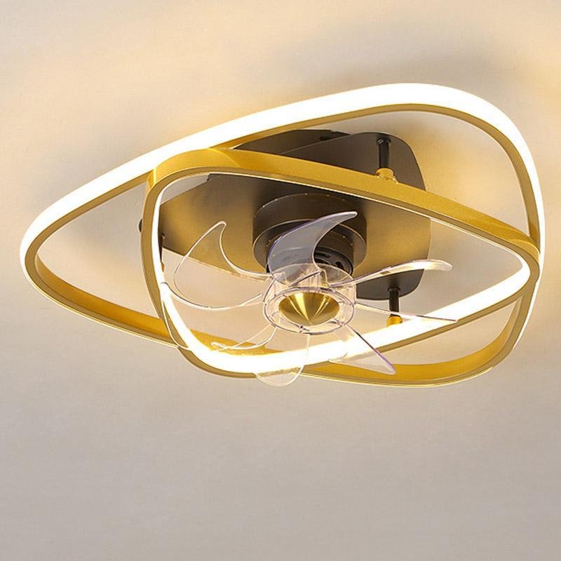Gold Industrial Flush Mount LED Ceiling Fan with Remote Control