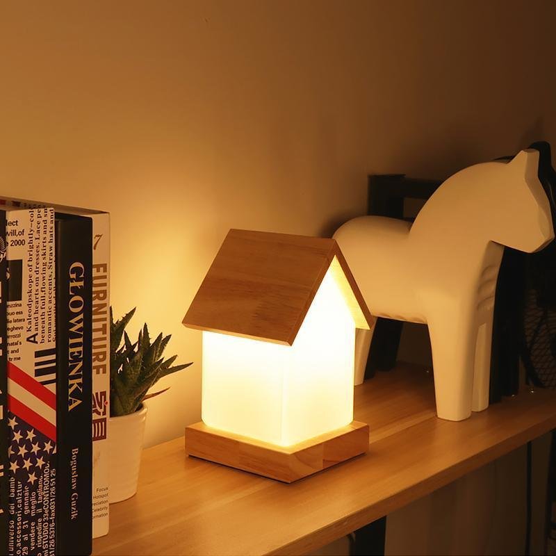 Wooden House Kids Night Lamp with Warm LED Light