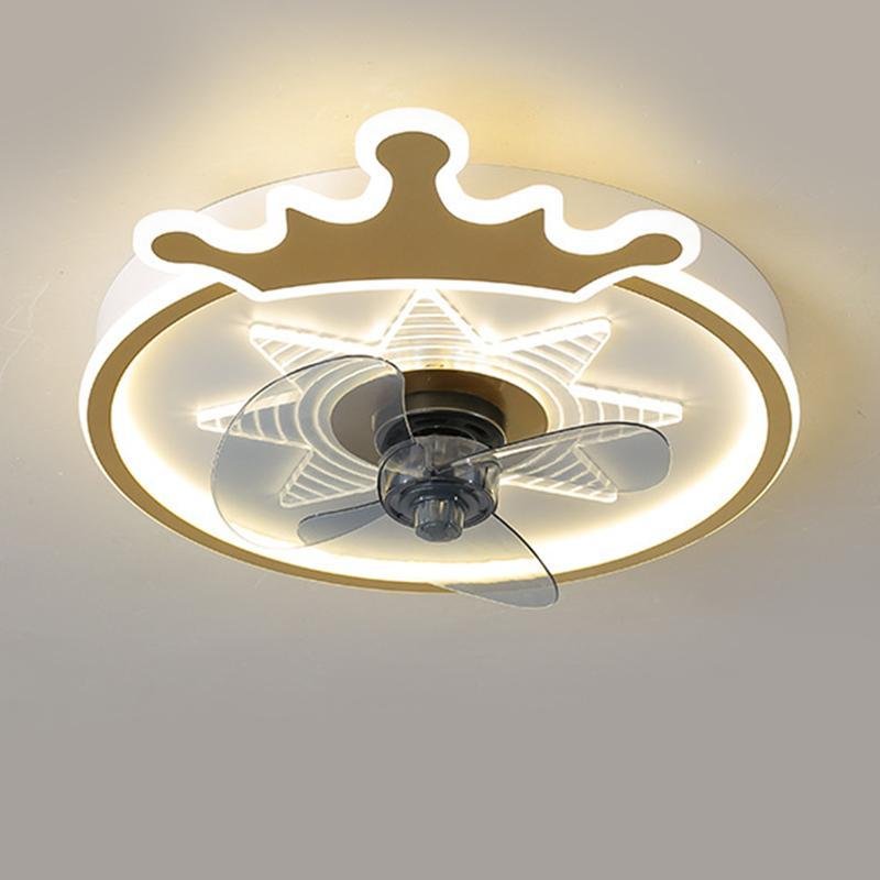 Round Crown LED Ceiling Fan with Remote - Kids Flush Mount Fan