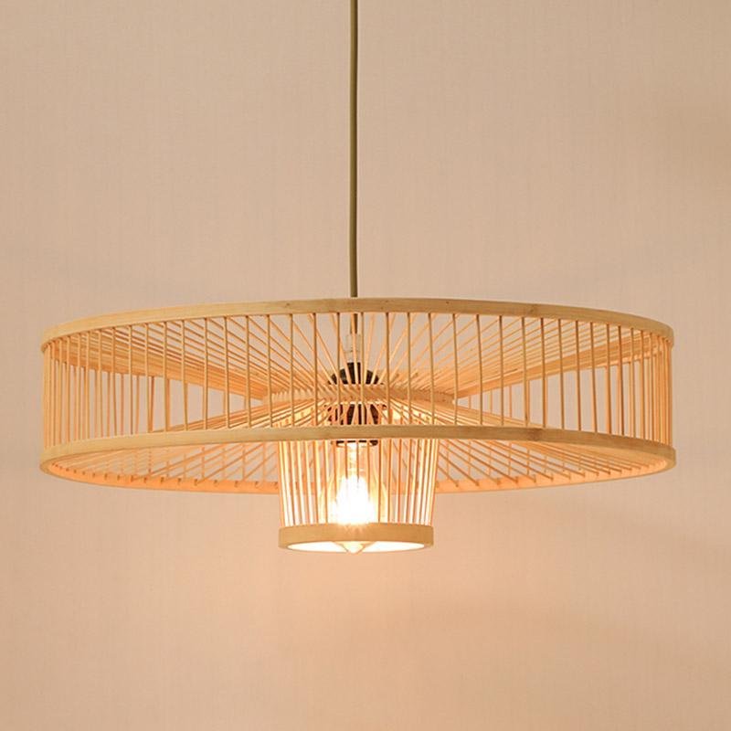 Bamboo Drum Pendant Light - Farmhouse Burlywood Ceiling Fixture