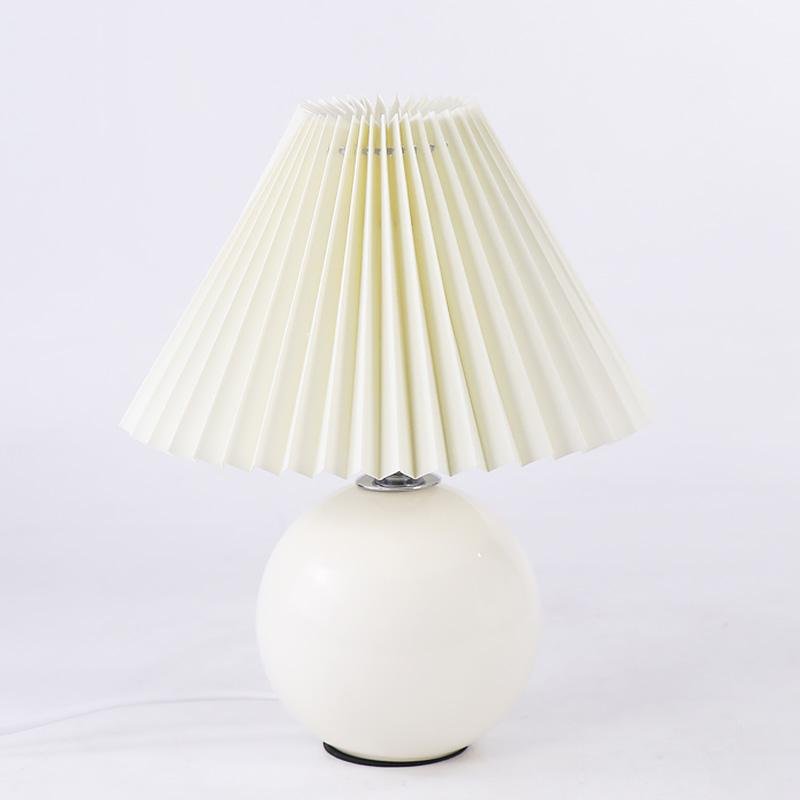 Modern White Ceramic Table Lamp with Pleated Shade