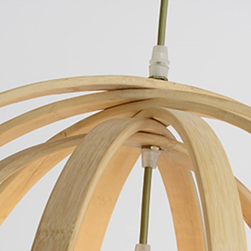 Rustic Wood Pendant Light with Layered Bamboo Rings & Exposed LED