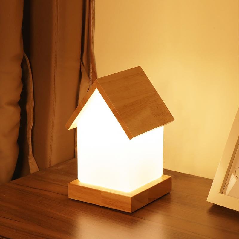 Wooden House Kids Night Lamp with Warm LED Light