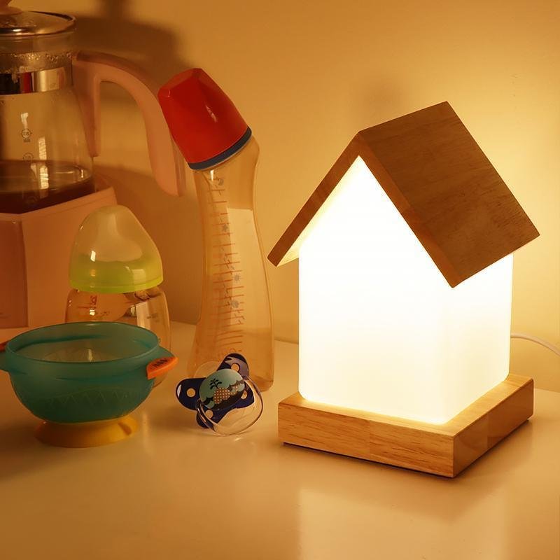 Wooden House Kids Night Lamp with Warm LED Light