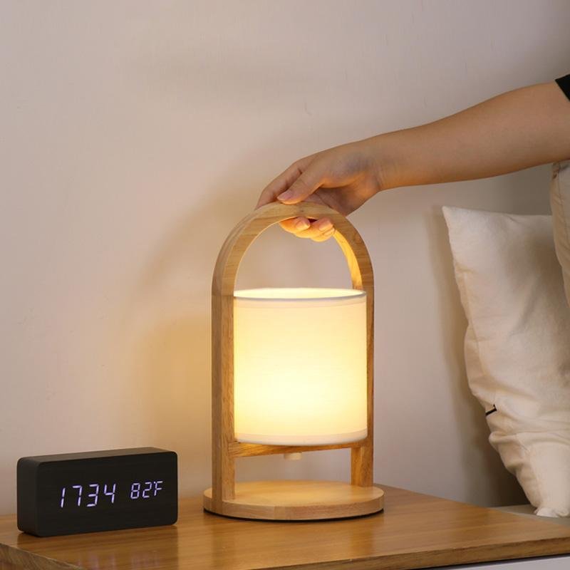 Modern Portable Wood Table Lamp with Remote Control