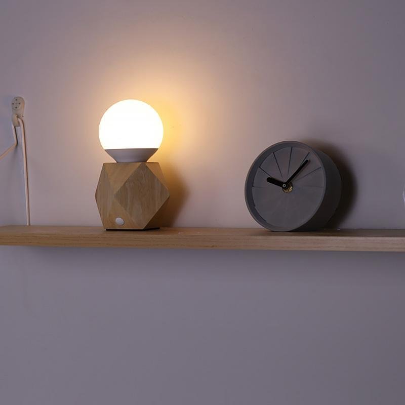 Geometric Wooden Base Touch Table Lamp with USB Charging Port