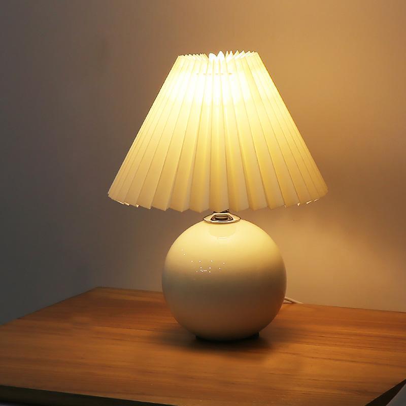 Modern White Ceramic Table Lamp with Pleated Shade