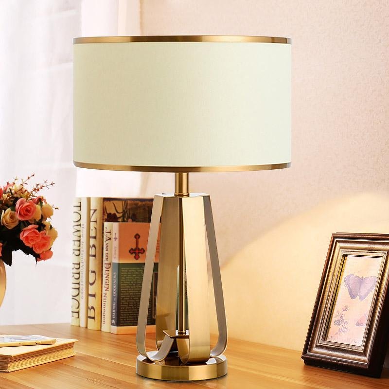 22" Geometric Table Lamp with Brass Frame and Golden Drum Shade