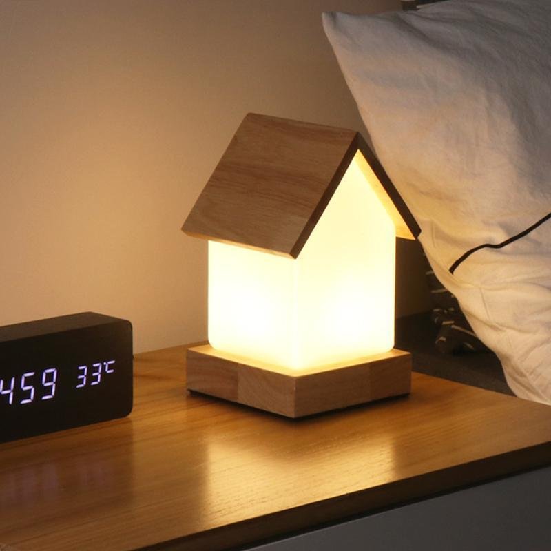 Wooden House Kids Night Lamp with Warm LED Light