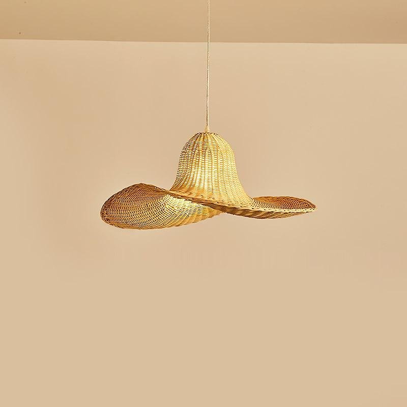 Rustic Hat Shaped Rattan Pendant Light 16/20/24 Inch Dining Room