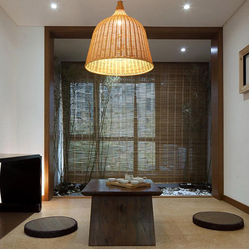 Rustic Bell Rattan Pendant Light - Farmhouse Woven Ceiling Lamp