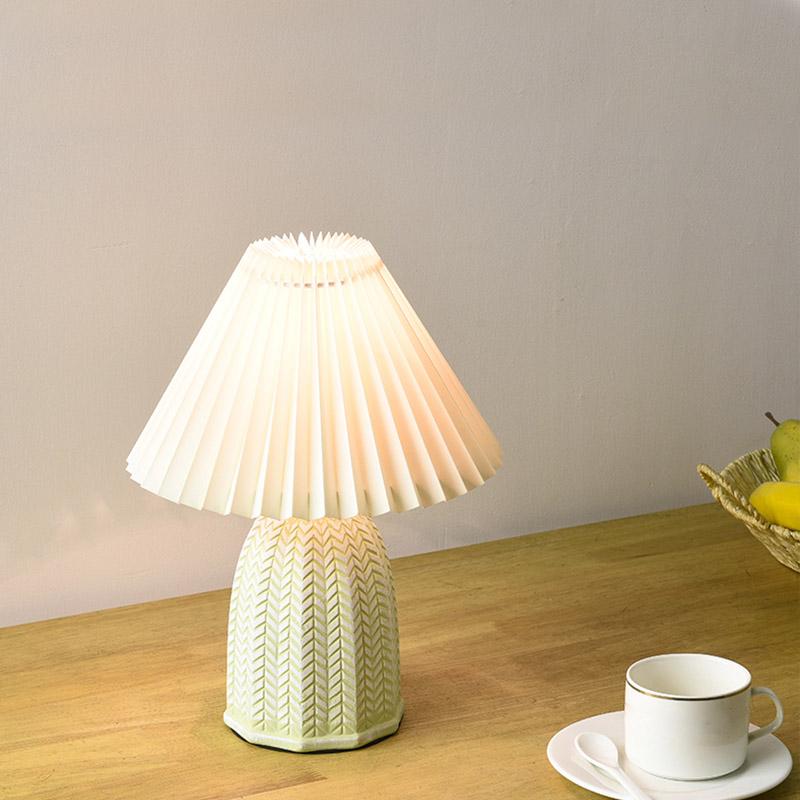 Vintage Pleated Linen Shade Ceramic Table Lamp with Floral Base