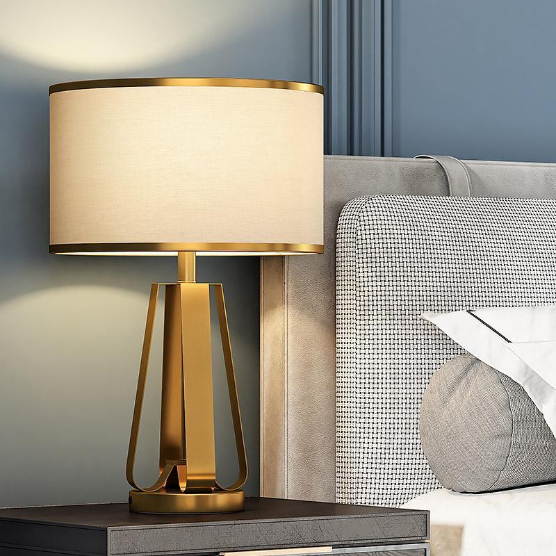 22" Geometric Table Lamp with Brass Frame and Golden Drum Shade