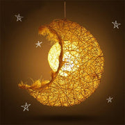 Moon Shaped Wicker Rattan Pendant Light Farmhouse Ceiling Fixture