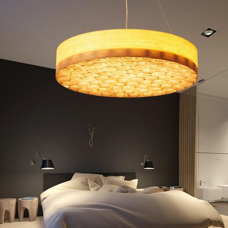 24" Drum Pendant Light Wood Farmhouse Ceiling Lighting