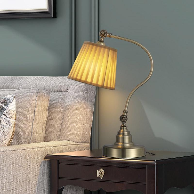 Industrial Arched Metal Desk Lamp with Linen Shade