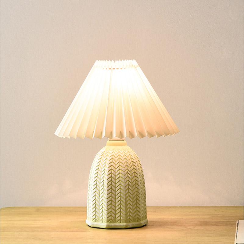 Vintage Pleated Linen Shade Ceramic Table Lamp with Floral Base