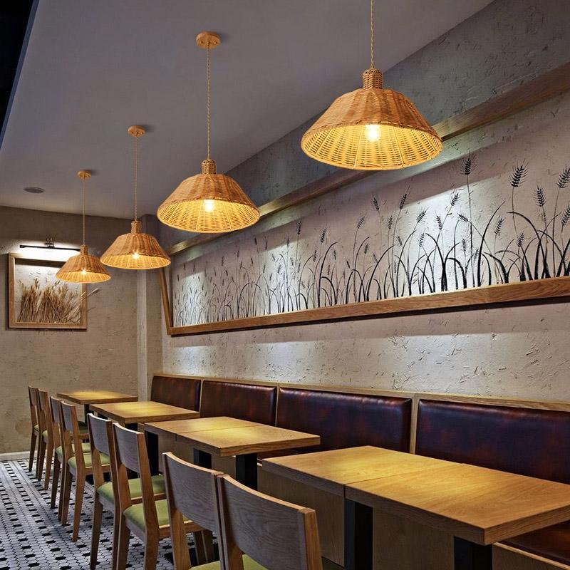 Wide Bell Bamboo Pendant Light Farmhouse Ceiling Lamp