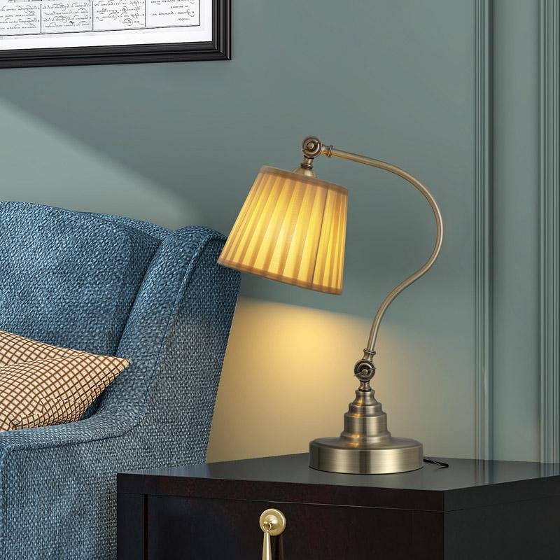 Industrial Arched Metal Desk Lamp with Linen Shade