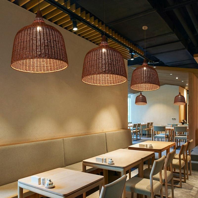Rustic Bell Rattan Pendant Light - Farmhouse Woven Ceiling Lamp