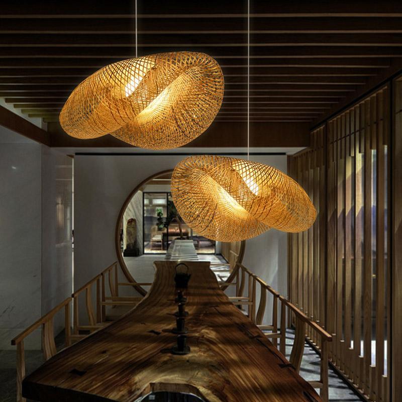 24" Modern Farmhouse Curved Bamboo Pendant Light