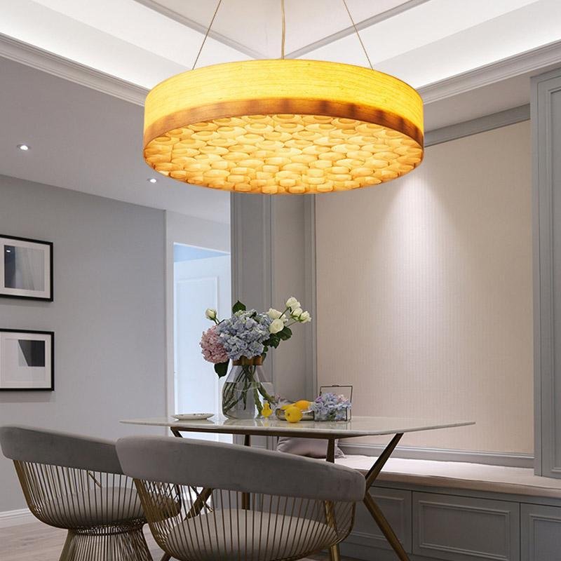 24" Drum Pendant Light Wood Farmhouse Ceiling Lighting