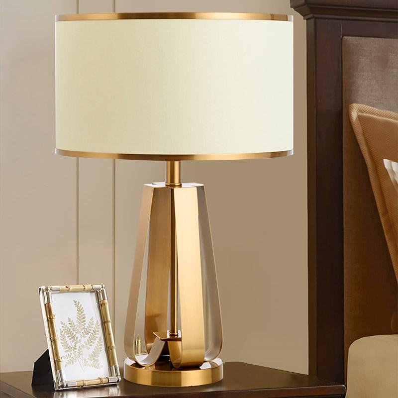 22" Geometric Table Lamp with Brass Frame and Golden Drum Shade