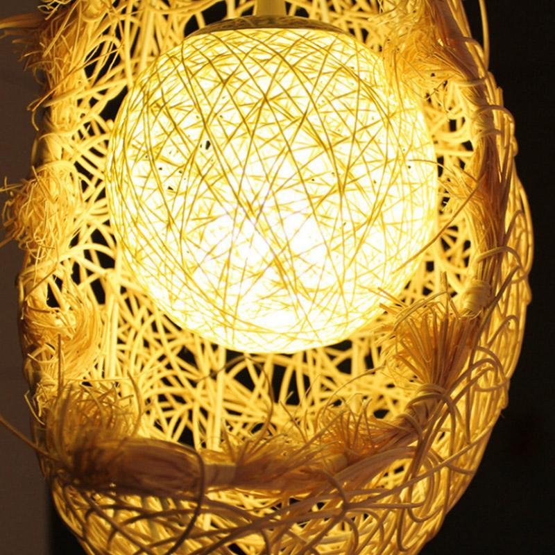 Moon Shaped Wicker Rattan Pendant Light Farmhouse Ceiling Fixture
