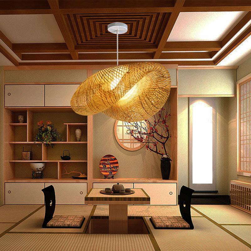 24" Modern Farmhouse Curved Bamboo Pendant Light