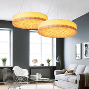 24" Drum Pendant Light Wood Farmhouse Ceiling Lighting