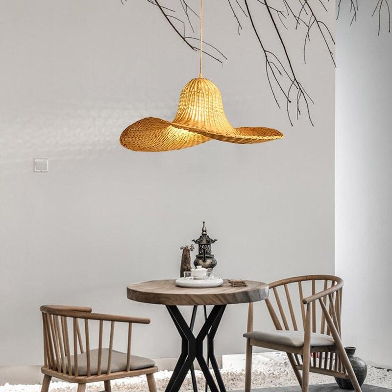 Rustic Hat Shaped Rattan Pendant Light 16/20/24 Inch Dining Room