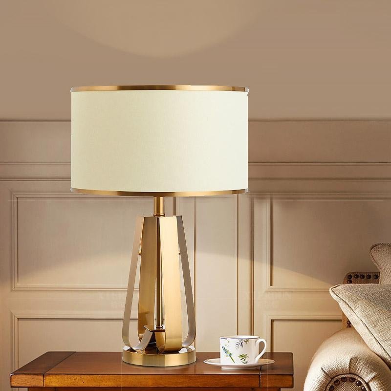 22" Geometric Table Lamp with Brass Frame and Golden Drum Shade