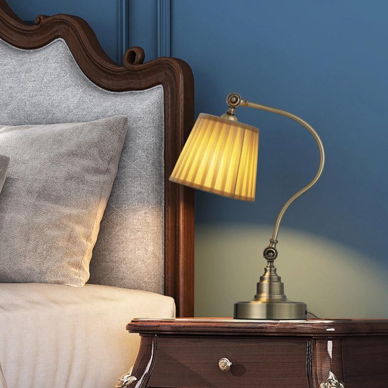 Industrial Arched Metal Desk Lamp with Linen Shade