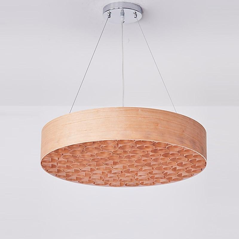 24" Drum Pendant Light Wood Farmhouse Ceiling Lighting
