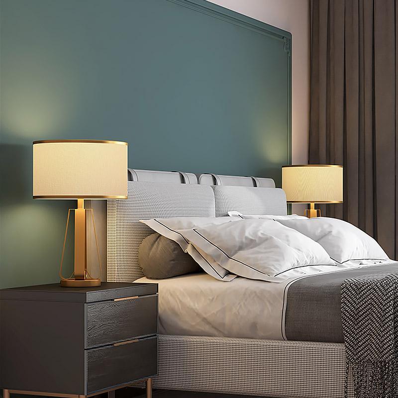 22" Geometric Table Lamp with Brass Frame and Golden Drum Shade