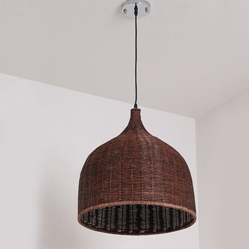 Rustic Bell Rattan Pendant Light - Farmhouse Woven Ceiling Lamp