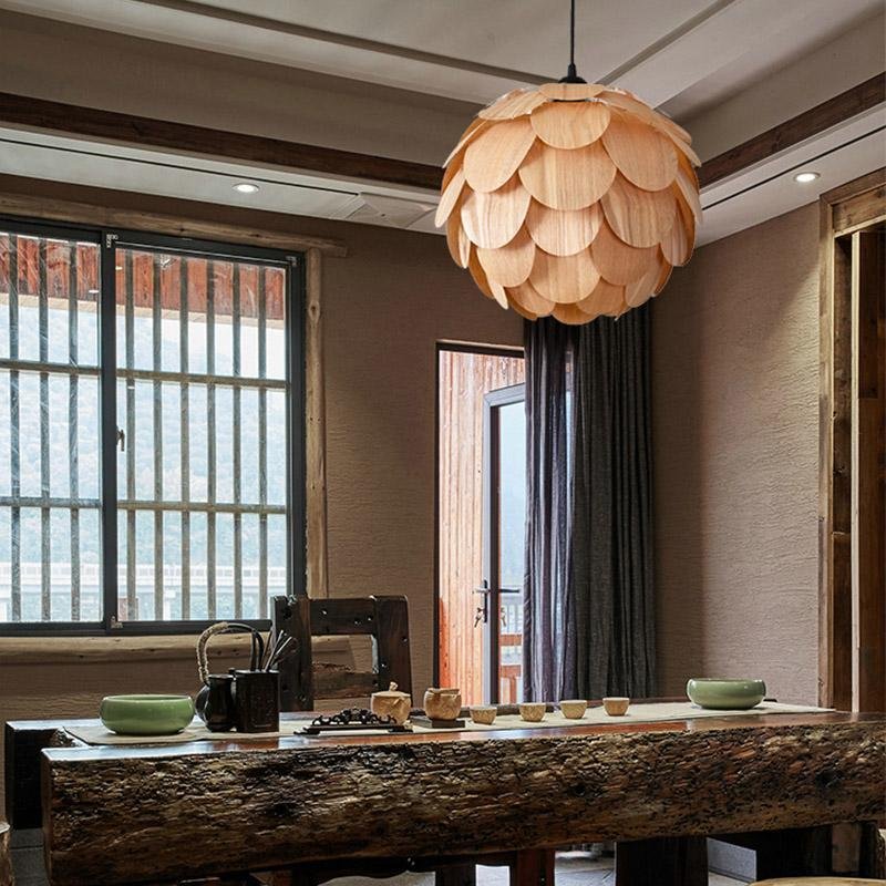 15" Rustic Pineapple Wood Pendant Light | Ashwood Farmhouse Design