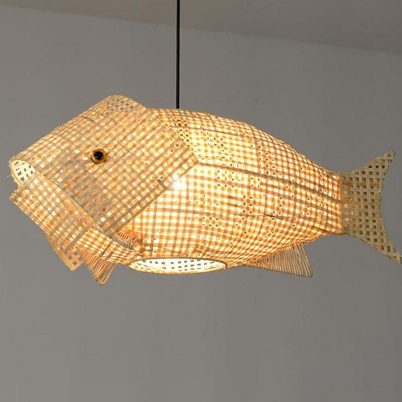 26" Fish-Shaped Bamboo Pendant Light - Farmhouse Rustic Design