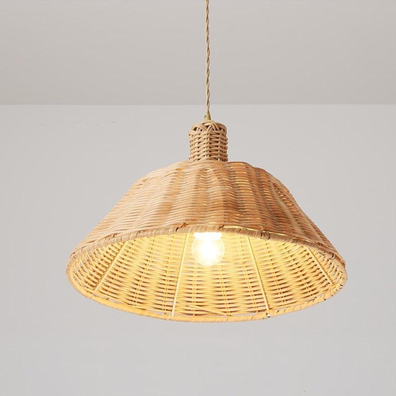 Wide Bell Bamboo Pendant Light Farmhouse Ceiling Lamp