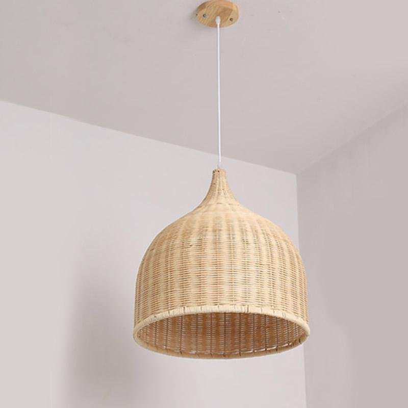 Rustic Bell Rattan Pendant Light - Farmhouse Woven Ceiling Lamp