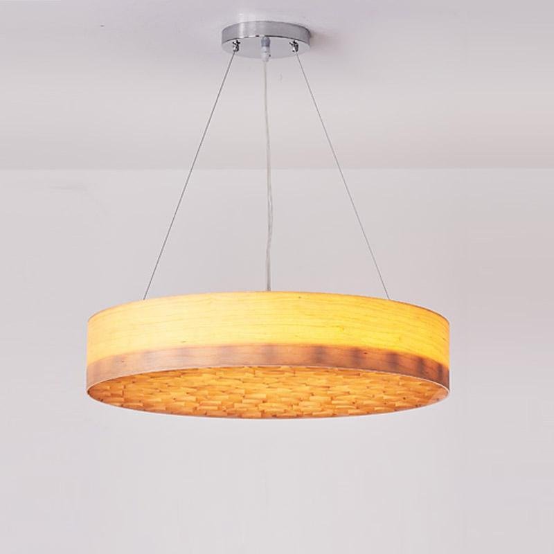 24" Drum Pendant Light Wood Farmhouse Ceiling Lighting