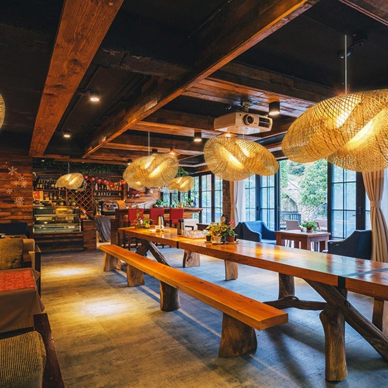 24" Modern Farmhouse Curved Bamboo Pendant Light