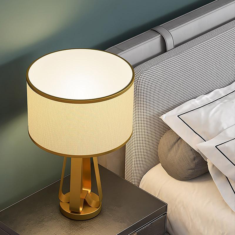22" Geometric Table Lamp with Brass Frame and Golden Drum Shade