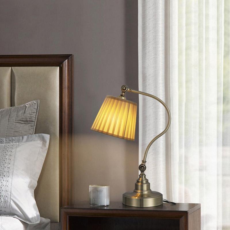 Industrial Arched Metal Desk Lamp with Linen Shade