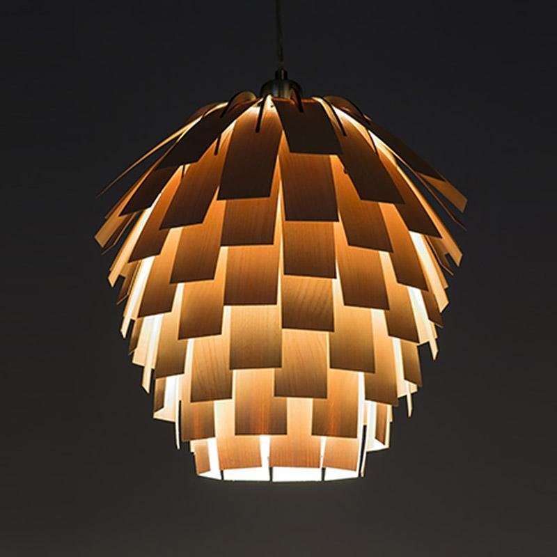 16" Artichoke Wood Pendant Light - Rustic Farmhouse Ceiling Fixture