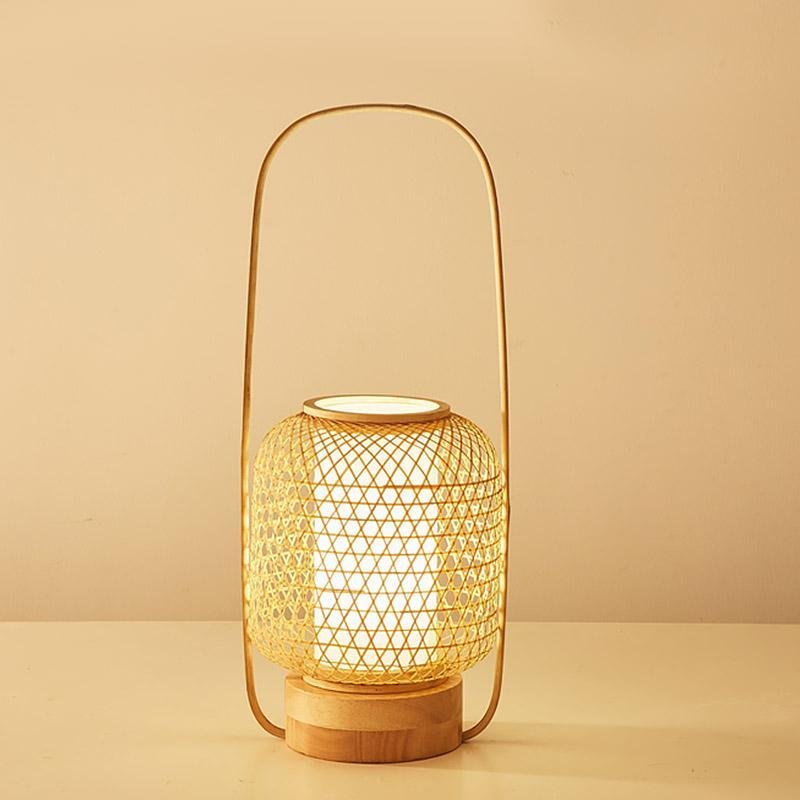 Woven Bamboo LED Table Lamp with USB Port & Portable Handle