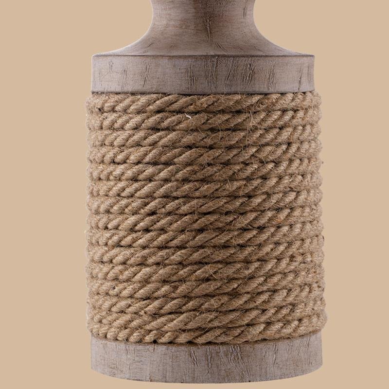 Rustic Stone Table Lamp with Rope Wrap & Oatmeal Fabric Shade