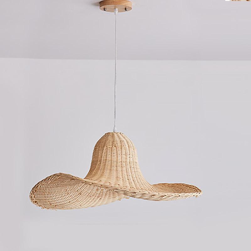 Rustic Hat Shaped Rattan Pendant Light 16/20/24 Inch Dining Room
