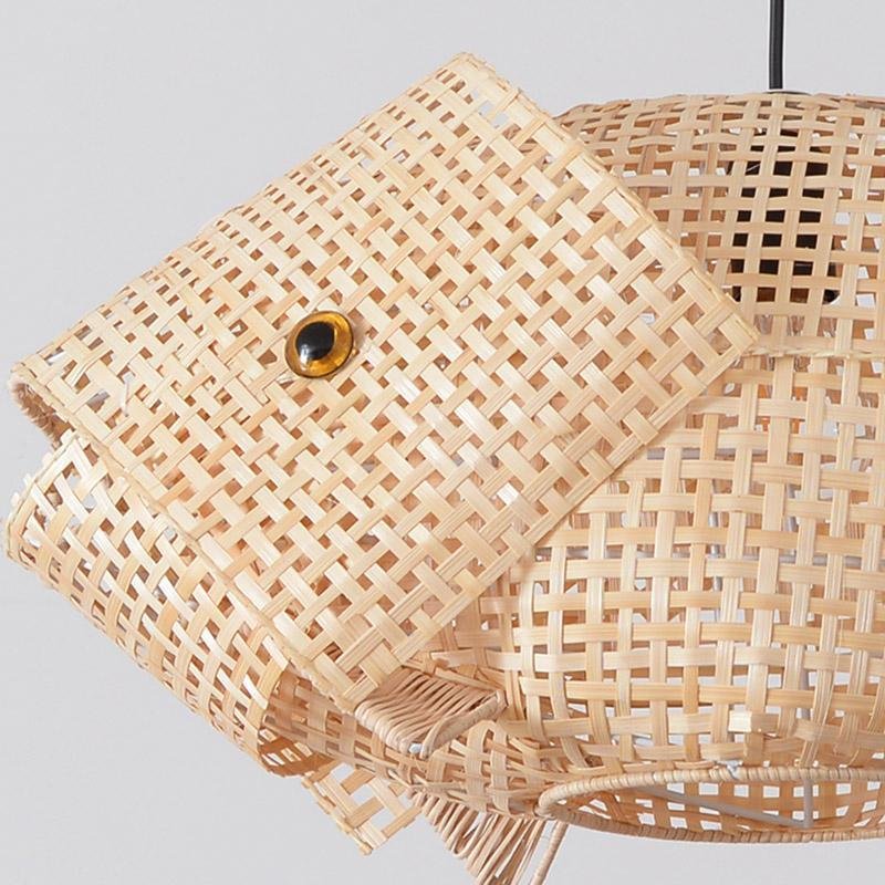 26" Fish-Shaped Bamboo Pendant Light - Farmhouse Rustic Design